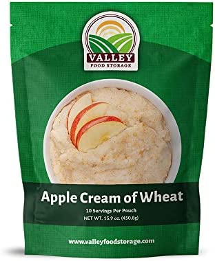 Valley Food Storage Apple Creamy Wheat Farina Hot Cereal | Premium Emergency Food Supply | Non-GMO Survival Food 25 Year Shelf Life | Camping Food, Backpacking Meals, Prepper Supplies