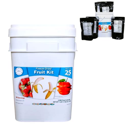 Ready Supply Foods- All Natural Freeze Dried Fruit Bulk Variety Fruits Bucket | Strawberries, Bananas & Apples | Food Storage Emergency Preparedness Dehydrated Food | Disaster & Camping Bucket (96 Servings)