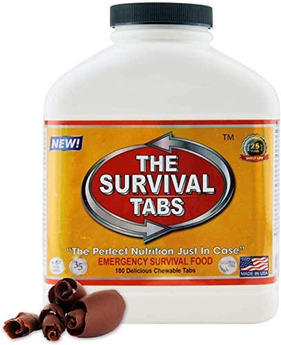 Survival Tabs 15-Day 180 Tabs Emergency Food Ration Survival MREs Food Replacement for Outdoor Activities Disaster Preparedness Gluten Free and Non-GMO 25 Years Shelf Life Long Term – Chocolate Flavor