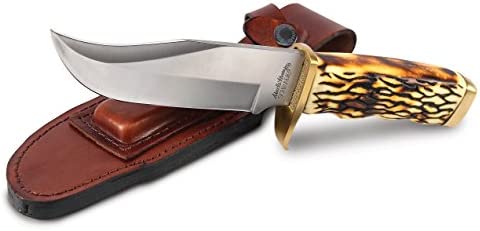 Uncle Henry 171UH Pro Hunter 9.8in Fixed Blade Knife with High Carbon Stainless Steel Blade, Staglon Handle, Sharpening Stone, and Leather Belt Sheath for Hunting, EDC, Survival, Camping, and Outdoor