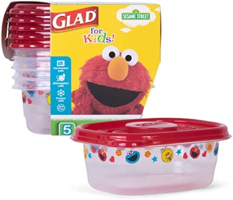Glad for Kids Sesame Street GladWare Small Lunch Square Food Storage Containers with Lids | 9 oz Kids Food Containers with Sesame Street Design, 5 Count | Tight Seal Food Storage Containers for Food