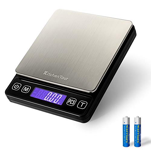 KitchenTour Digital Kitchen Scale – 500g/0.01g High Accuracy Precision Multifunction Food Meat Scale Jewelry Lab Carat Powder Scale with Back-Lit LCD Display(Batteries Included)