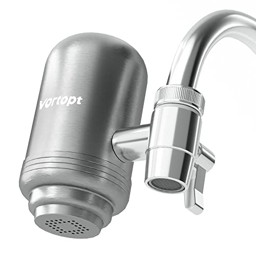 Vortopt Stainless Steel Faucet Water Filter for Sink – 500 Gallons Water Purifier for Faucet – Mount Tap Water Filtration System for Kitchen,Tub,Reduces Lead, Chlorine and Bad Taste,T2(1 Filter)