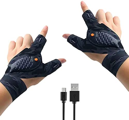 LED Ultra Bright Flashlight Gloves, Upgrade USB Rechargeable LED Light Gloves Gifts for Men,Women, Mechanics & Electrician, Tactical Hands Free Gadgets for Fishing, Camping, Car Repair Walk the dog