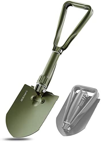 REDCAMP Military Folding Camping Shovel，High Carbon Steel Entrenching Tool Tri-fold Handle Shovel with Cover
