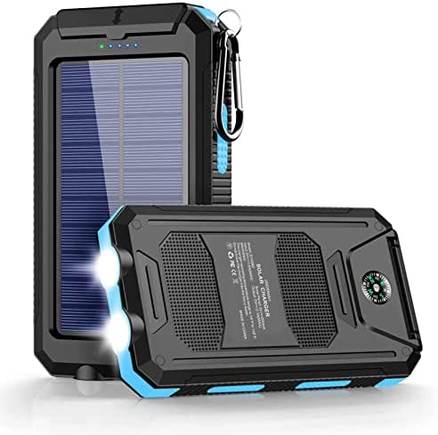 Annero Solar Charger 20000mAh Portable Solar Phone Charger Waterproof Solar Power Bank Cellphone External Battery Packs with 2 USB Ports and Dual LED Flashlights for Outdoor Camping Travel