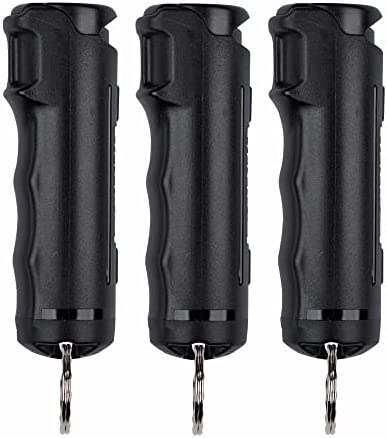 SABRE Pepper Spray with Flip Top, Maximum Police Strength OC Spray, Key Ring for Easy Carry and Fast Access, Finger Grip for More Accurate and Faster Aim, 25 Bursts, Secure and Easy to Use Safety