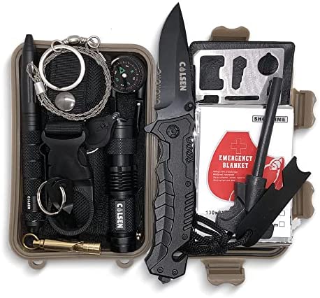 COLSEN 13 in 1 Survival Kit | Professional Outdoor Tactical Gadgets | Gear Tool Equipment Supplies | Essential Accessories for Hiking Camping Climbing Adventures | Gifts for Him Husband Boyfriend Men