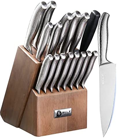 Kitchen Knife Set,18 Pieces Knife Block Sets with Sharpener, Stainless Steel Kitchen Knife Set with Block,Ultra Sharp Chef Knife Set with Knife Rod, 6 Steak Knives,Kitchen Shears