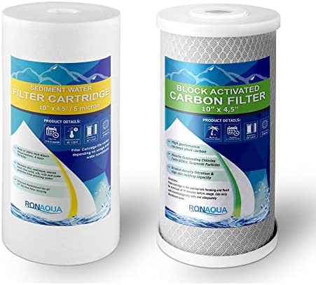 1 High Capacity Coconut Shell Carbon Block & 1 Big Polypropylene Sediment 5 Micron 4.5″ x 10″ Water Filter Cartridges for Universal Whole House System COMPATIBLE WITH: FC15BX4, 155358-43, DGD-5005-10