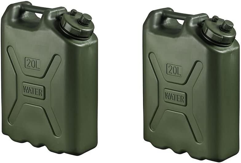 Scepter BPA Durable 5 Gallon 20 Liter Portable Military Water Storage Container for Camping, Outdoors and Emergency Management, Green (2 Pack)
