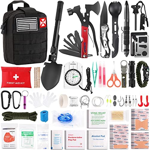 Survival First Aid Kit, 248PCS Survival Tools Camping Essentials Tactical Gear Emergency Trauma Medical Supplies Packed in a MOLLE Pouch, Cool for Men Camping Hiking Outdoor Activities