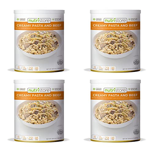 Nutristore Freeze-Dried Creamy Pasta and Beef | Emergency Survival Bulk Food Storage Meal | Perfect for Everyday Quick Meals and Long-Term Storage | 25 Year Shelf Life | USDA Inspected (4-Pack)