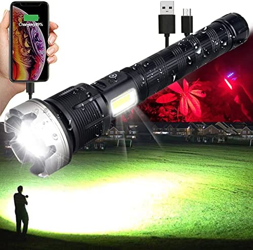 Rechargeable Flashlights High Lumens 2000000 Zoomable 2021 Best Floodlight Spotlight Strobe Light Lanterns World’s Brightest Flashlight for Outdoor Emergencies Camping Fishing Power Outage Cars