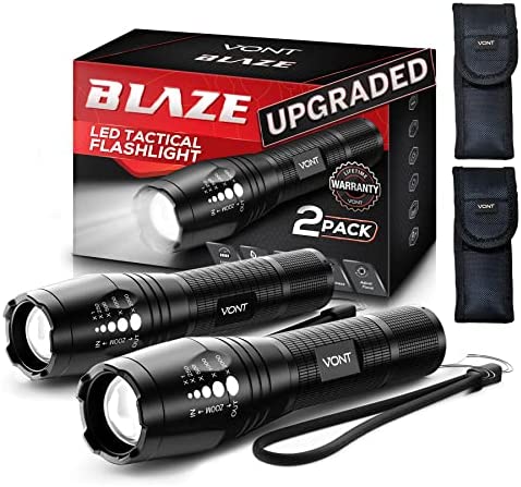 Vont LED Tactical Flashlight, [2 Pack] 2X Longer Battery Life, 5 Modes, High Lumen, Adjustable, Zoomable,Waterproof, Lightweight,Bright Flashlights/Flash Light Gear/Accessories/Supplies for Camping