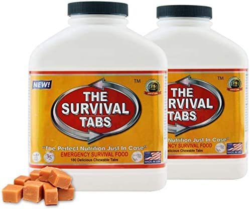 Survival Tabs – 30-Day Food Supply-Emergency Survival Food MRE for Camping Biking, Disaster Preparedness Gluten-Free Non-GMO 25 Years Shelf Life (2 bottle x 180 tabs/Butterscotch)