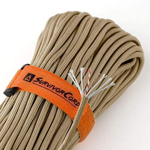 620 LB SurvivorCord – The Original Patented Type III Military 550 Parachute Cord with Integrated Fishing Line, Multi-Purpose Wire, and Waterproof Fire Starter
