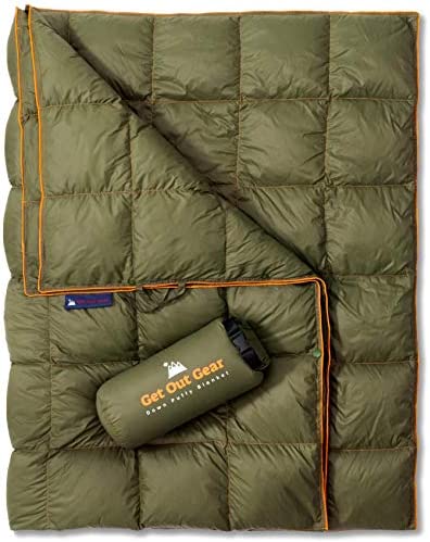 Get Out Gear Down Camping Blanket – Puffy, Packable, Lightweight and Warm | Ideal for Outdoors, Travel, Stadium, Festivals, Beach, Hammock | 650 Fill Power Water-Resistant Backpacking Quilt