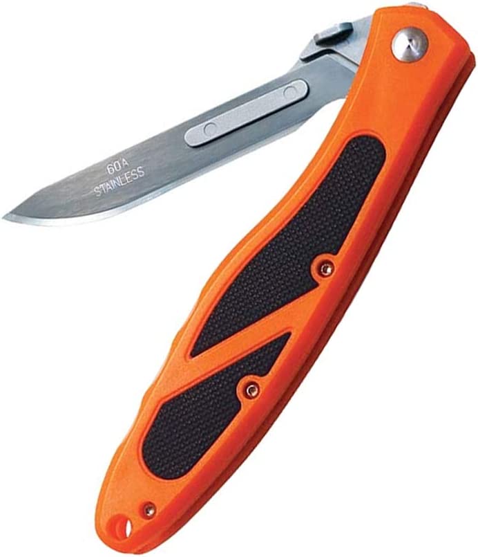 Havalon Piranta-Edge – Outdoor Knife + 12 Replacement Blades, Sharp Skinning Knives for Hunting, Fishing, Deer & Survival, Orange