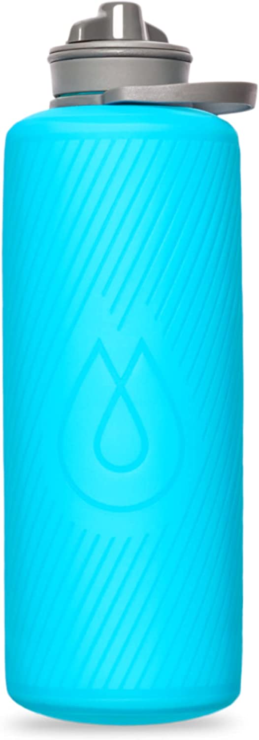 HydraPak Flux – Collapsible Backpacking Water Bottle (1 Liter) – BPA Free, Ultra Light, Spill-Proof Twist Cap – Malibu Blue