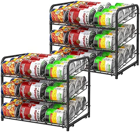 Can Organizer for Pantry Stackable 2 Pack, Can Storage Organizer Rack Stacking Can Dispensers Small Space Holds up to 36 Cans for Pantry, Kitchen, Cabinet- Black