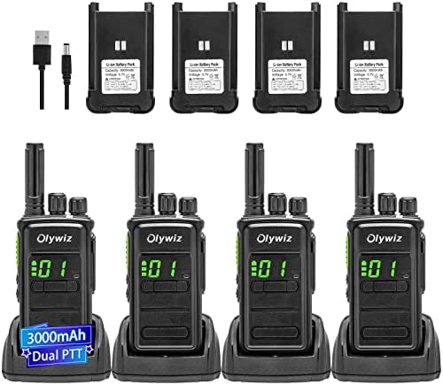 Olywiz Walkie Talkies for Adults Rechargeable GMRS Radio Long Range 3000mAh 2 Way Radio 16CH Display Emergency Alarm VOX for Business Outdoor School Security 4 Pack