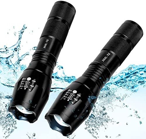 ThuZW 2 Pack Tactical Flashlight Torch, Military Grade 5 Modes XML T6 3000 Lumens Tactical Led Waterproof Handheld Flashlight for Camping Biking Hiking Outdoor Home Emergency