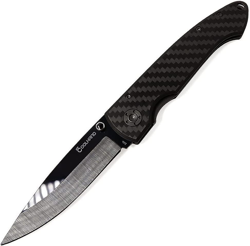 Cool Hand 4.5" Carbon Fiber Folding Knife w/ 3.25" Polished Black Zirconia Ceramic Blade, Liner Lock Mechanism, w/ Pocket Clip, Gift Box Packing