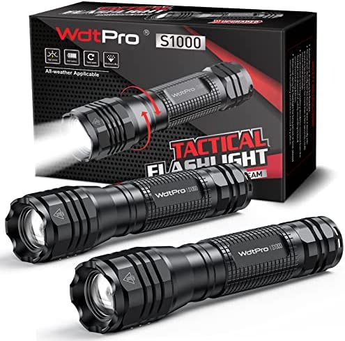 WdtPro LED Flashlights 2 Pack, Zoomable Tactical Flashlights High Lumens with Belt Holster, Great Gift for Men Camping, Christmas Stocking Stuffer