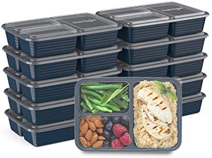 Bentgo Prep 3-Compartment Meal-Prep Containers with Custom-Fit Lids – Microwaveable, Durable, Reusable, BPA-Free, Freezer and Dishwasher Safe Food Storage Containers – 10 Trays & 10 Lids (Navy Blue)