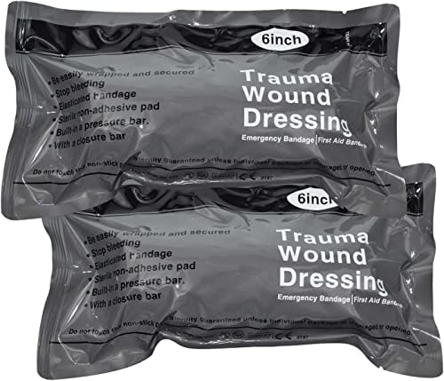 2 Packs Israeli Bandages 6 Inch , Emergency Compression Trauma Wound Dressing, Medical Sterile Vacuum Sealed, Combat Tactical First Aid Kit