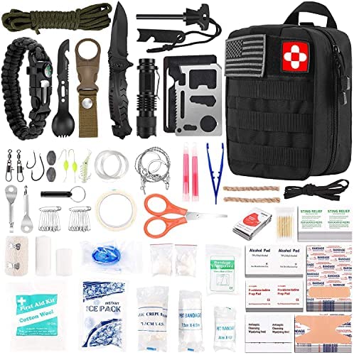 216 Pcs Survival First Aid kit, Professional Survival Gear Equipment Tools First Aid Supplies for SOS Emergency Hiking Hunting Disaster Camping Adventures