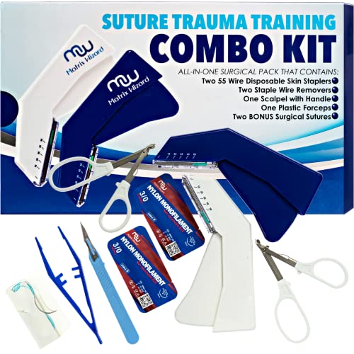Advanced Sterile Suture Tool Kit – First Aid Field Emergency Practice Suture Thread with Needle, Disposable Clinical Rotation Stapler Training, Wound Closure Training Kit, Taxidermy, Anatomy Vet Use