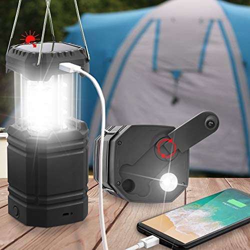 3000 Large Capacity Hand Crank Solar Camping Lantern, Portable Ultra Bright LED Torch, 23-26 Hours Running Time, USB Charger, Electronic Lantern for Outdoor