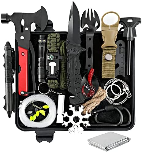 Gifts for Men Dad Husband, Survival Kit 19 in 1, Emergency Survival Gear and Equipment with Axe, Cool Gadget Birthday Ideas Christmas Stocking Stuffers for Outdoor Camping Hunting Hiking