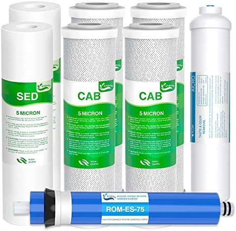 Vegebe 75 GPD 1-5 Stage RO Water Filter Set Replacement Fit for APEC Reverse Osmosis System (1/4″ Output)