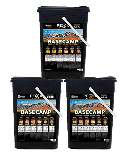 Peak Refuel Basecamp Bucket | Premium Freeze Dried Variety Meal Pack | Backpacking and Camping Food | 100% Real Meat | High Protein and Calories | MRE | 24 Servings (3-Pack)