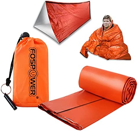 FosPower Emergency Sleeping Bag, Waterproof Survival Shelter Tent & Thermal Blanket with Whistle, Bivvy Bag for Survival Gear, Camping Accessories, Outdoors, Emergency Kit Supplies, Hiking