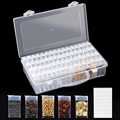64 Slots Plastic Seed Storage Box, Seed Storage Organizer with Label Stickers(seeds not included), Seed Container Storage use for Flower Seeds, Vegetable Seeds, Clover Seeds, Basil Seeds, Tomato Seeds