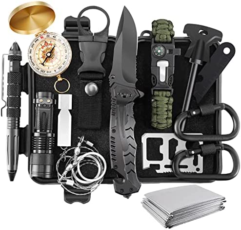 Huiming Survival Kit 16 in 1, Gifts for Men, Professional Survival Gear Equipment Tools for SOS Emergency Tactical Hiking Hunting Disaster Camping Adventures