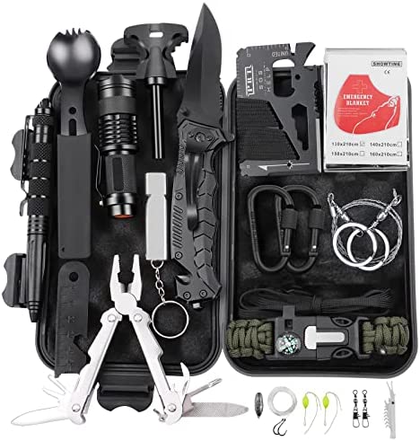 Gifts for Men Survival Kit, 15 in 1 Mens Accessories Emergency Survival Gear and Equipment Tool Set Outdoor, Cool Gadgets for Adventure Lovers Christmas Stocking Stuffers Idea
