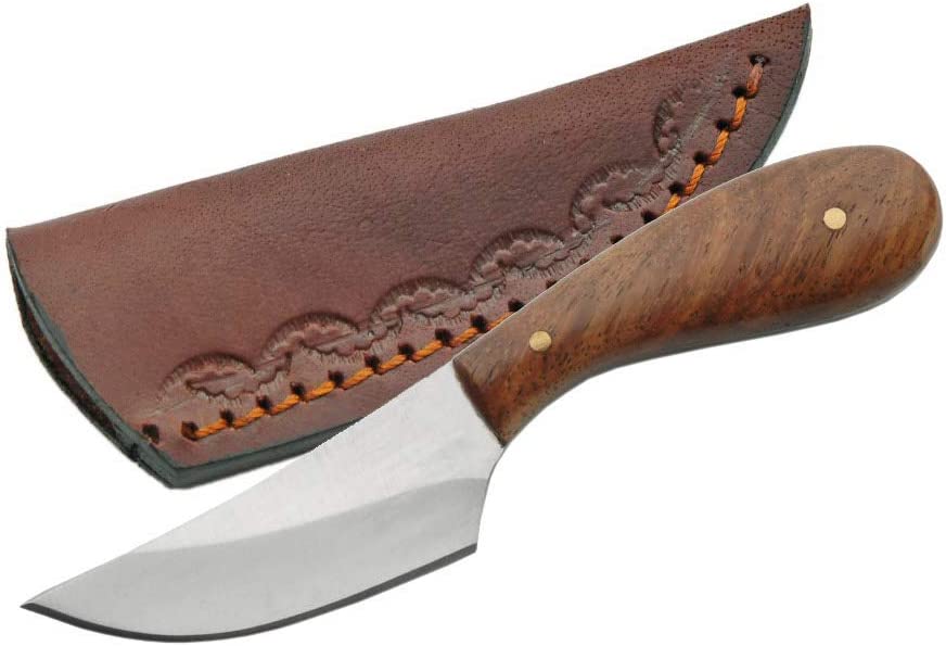 SZCO Supplies 4.75” Small Slim Skinner Patch Outdoor Hunting Knife with Brown Leather Sheath (DH-7990)