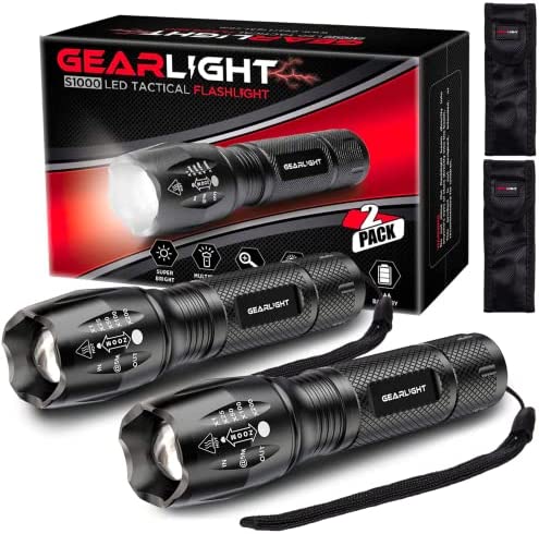 GearLight Flashlight 2pk Bright, Zoomable Tactical Flashlights High Lumens Great Gift for Men, Christmas Stocking Stuffer