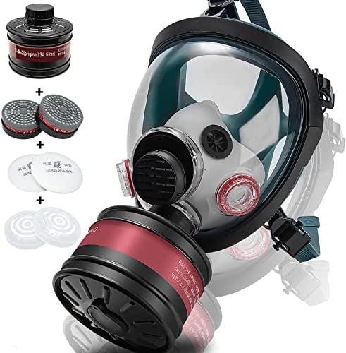 Full Face Tactical & Survival Respirator mask – Reusable Military Gas Mask with 40mm Activated Carbon Filter and 2pcs P-A-1 Filter, For Chemical Smoke, Particulates, Paint, Organic Vapor