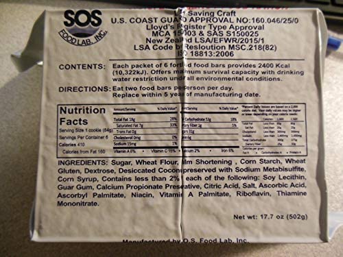 SOS FOOD LAB 2400 CALORIE EMERGENCY FOOD BAR PACKETS (U.S. Coast Guard Approved) – 8 Packets