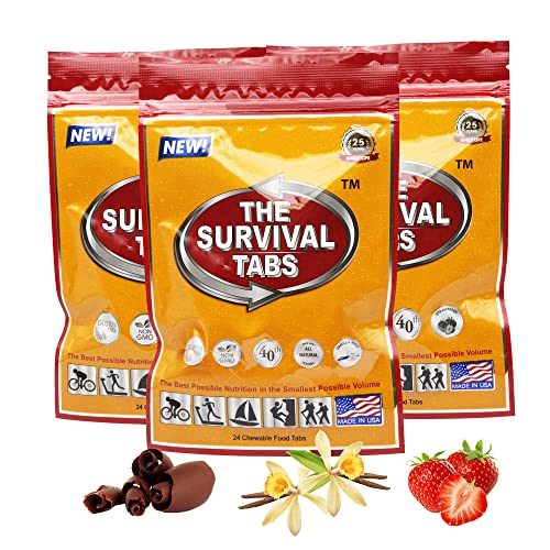 Survival food supply 6 Days Food Supply 72 Tabs Emergency Food Replacement Disaster Preparedness for Earthquake Flood Tsunami Gluten Free & Non-GMO 25 Years Shelf Life Long Term Food Storage Light Weight No Special Storage Ready To Eat Strawberry Chocolates Vanilla Malt
