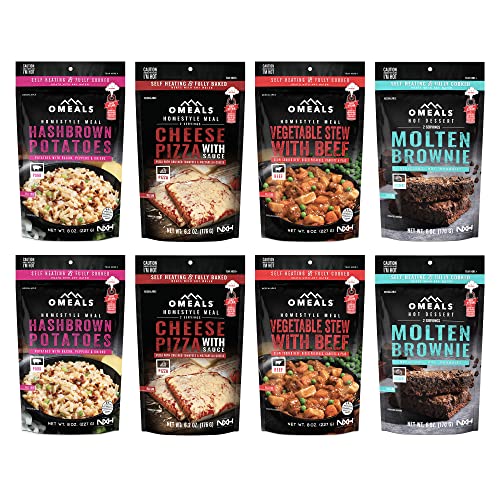 OMEALS Weekend Meals | 8 Good to Go Meals for Hiking Food | Self Heating Meals Ready to Eat Fresh | Just Add Water Meals & Camp Food | Emergency Food Supplies | Camping Food for Backpacking MRE 8 Pack