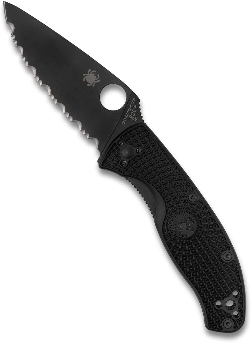 Spyderco Tenacious Lightweight Folding Utility Pocket Knife with 3.39" Black Stainless Steel Blade and Black FRN Handle – Everyday Carry – SpyderEdge – C122SBBK