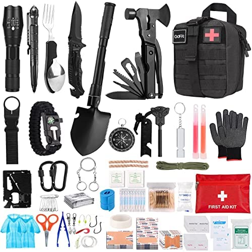 Emergency Survival First Aid Kit | Professional Survival Gear Equipment & IFAK Molle Pouch | Tactical & Camping Supplies | Trauma Bag for Boat Hunting Hiking Adventures | Perfect Gift for Men Dad Husband Fathers Day