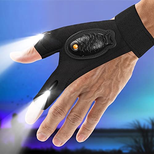 Mens Gifts LED Flashlight Gloves Waterproof – Gifts for Dad Grandpa Papa Rechargeable Lighted Glove Lights Finger Cool Gadgets Tools Gift Ideas Unique Birthday Present for Him Husband Stocking Stuffer